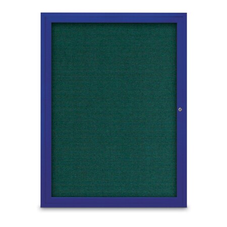 United Visual Products Slim Enclosed Corkboard, 18"x24", Satin Alum Frame/Cobalt UVEB1824-SATIN-COBACC